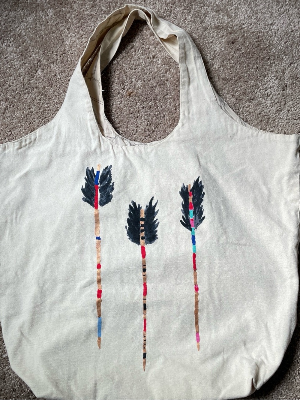 Toms Canvas Tote Bag off-white with arrow designs